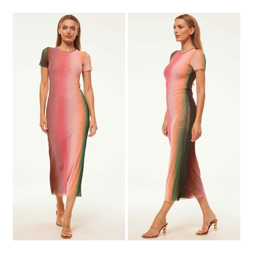 NEW MISA‎ Los Angeles Large Vanessa Cali Ombre Short Sleeve Midi Dress